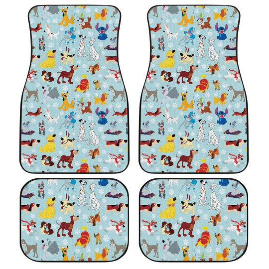Disney Dogs Patterns Blue Yellow Brown White Black Disney Graphic Cartoon Custom Personalized Car Floor Mat Set Accessories Decorations