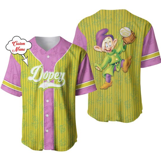 Discover Dopey Dwarf Green Purple Patterns Disney Unisex Cartoon Custom Baseball Jersey