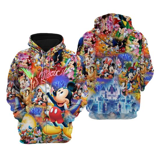 Mickey Mouse Magical Glitter Castle | Disney Sweatshirt/Hoodie/Jacket| Unisex Cartoon Graphic Outfits
