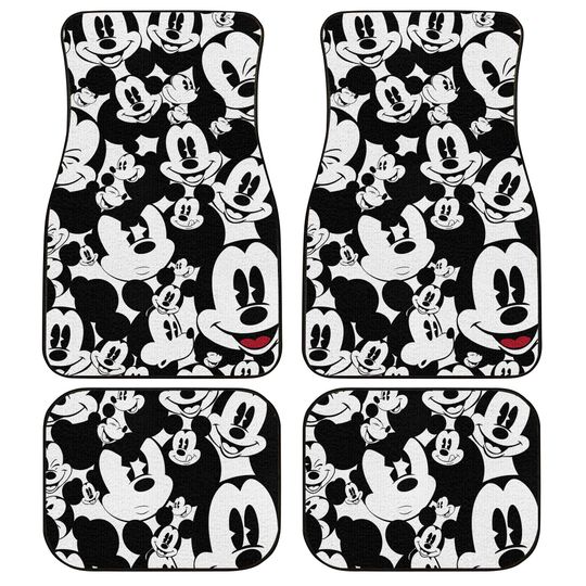 Mickey Mouse Patterns Black White Disney Graphic Cartoon Custom Personalized Car Floor Mat Set Accessories Decorations