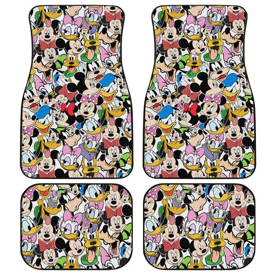 Mickey and Friends Patterns Beige Black White Rainbow Disney Graphic Cartoon Custom Personalized Car Floor Mat Set Accessories Decorations