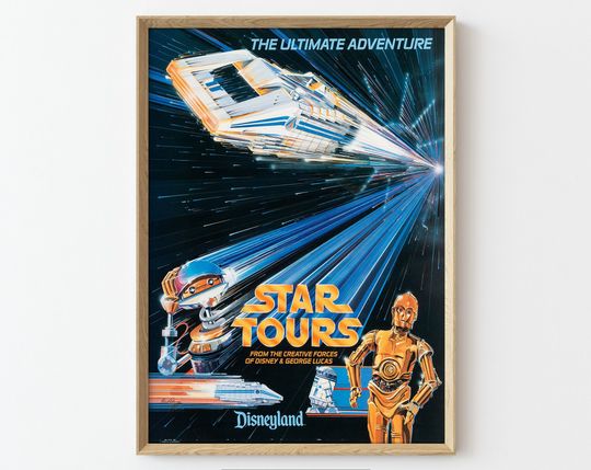 STAR TOURS Retro Disneyland Poster, Vintage Tomorrowland Wars Space Mountain Attraction Print