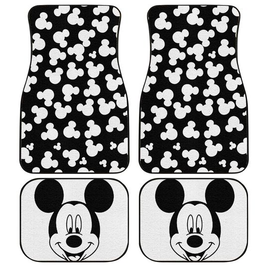 Mickey Mouse Polkadot Patterns Black White Disney Graphic Cartoon Custom Personalized Car Floor Mat Set Accessories Decorations