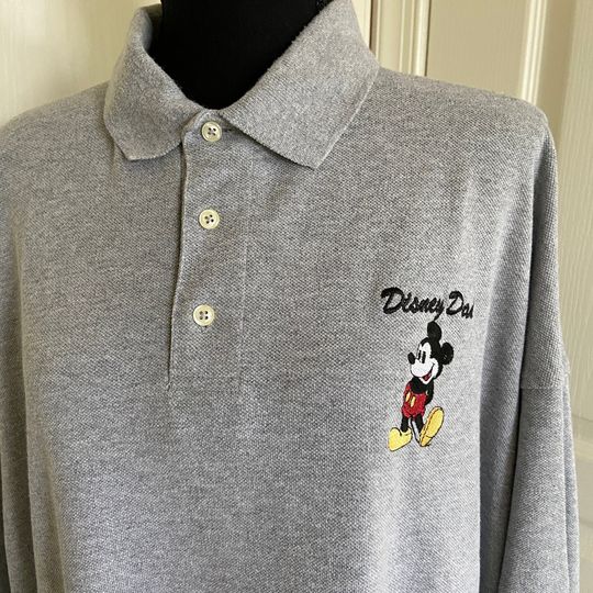 Great Gift for Him Big and Tall 90s Rare Mickey Mouse Disney Dad Embroidered Gray Polo Shirt