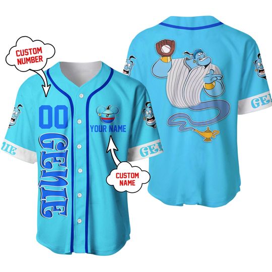 Genie Aladdin Neon Dark Blue Disney Unisex Cartoon Custom Baseball Jersey