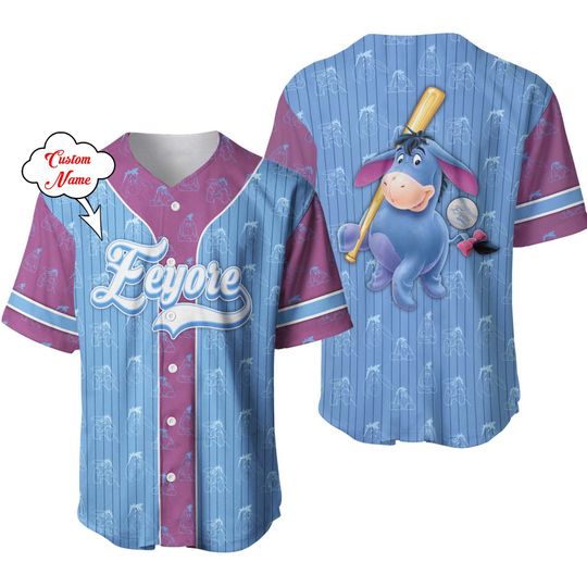 Eeyore Donkey Blue Purple Patterns Disney Unisex Cartoon Custom Baseball Jersey