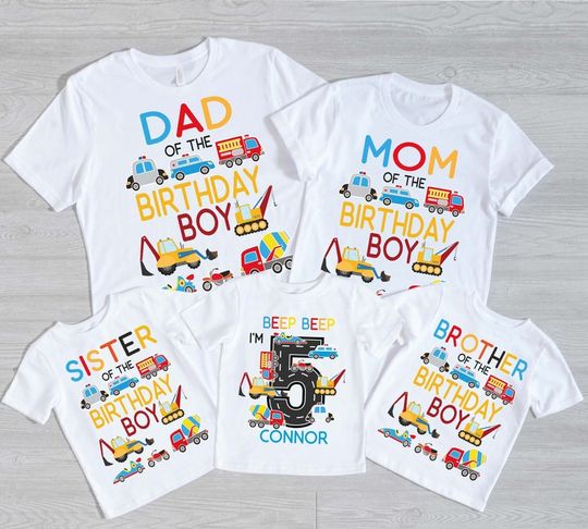 Discover Beep Beep I'm 5 Family Matching Shirt, Birthday Party Trucks Trains Planes Fire Truck Personalized Shirt Birthday Party