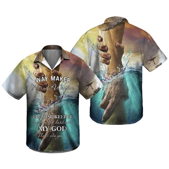 Discover Way Maker Miracle Worker Jesus Hawaiian Shirt For Men Women - Christian Button Down Shirt, Short Sleeve Series - Vintage Hawaii Beach Shirt