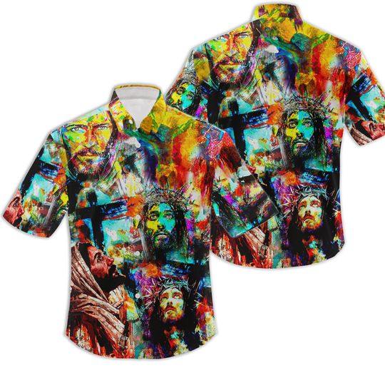 Discover Colorful Jesus Paint Hawaiian Shirt