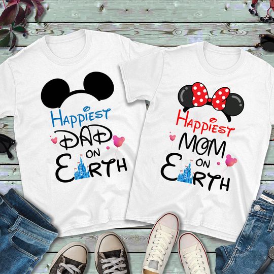 Discover Happiest Mom And Dad On Earth Disney Shirt, Family Disneyland Shirts
