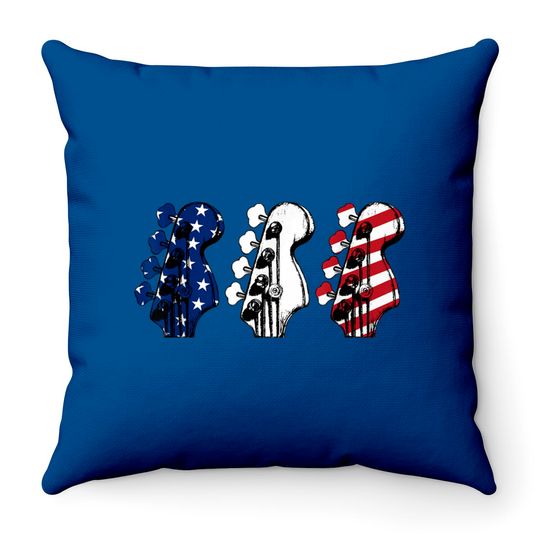 Discover Red White Blue Guitar Head Guitarist 4th Of July Throw Pillows