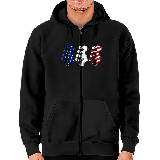 Discover Red White Blue Guitar Head Guitarist 4th Of July Zip Hoodies