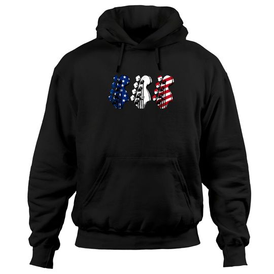 Discover Red White Blue Guitar Head Guitarist 4th Of July Hoodies