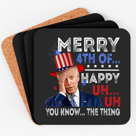 Discover Joe Biden Confused Merry Happy Funny 4th Of July Coasters