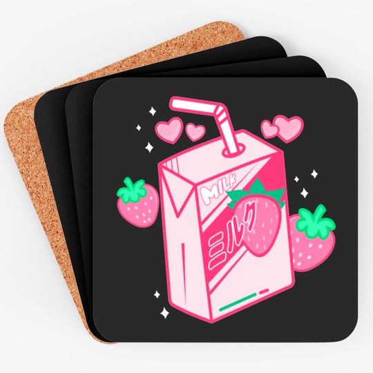 Discover Japanese Kawaii Strawberry Milk Shake Carton Coasters