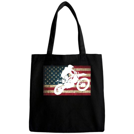 Discover Dirt Bike Silhouette Distressed American Flag Motocross Pullover Bags