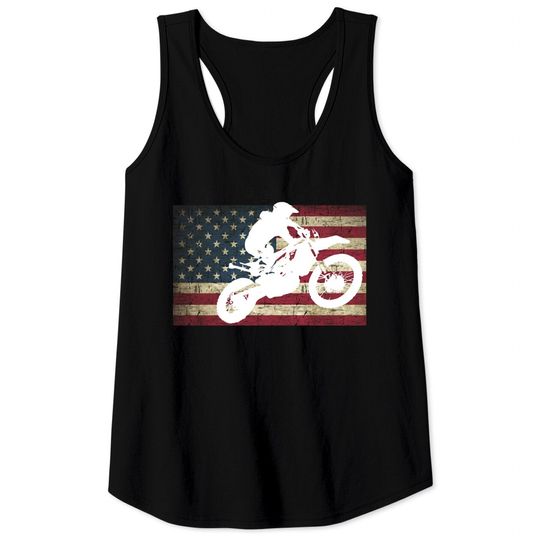 Discover Dirt Bike Silhouette Distressed American Flag Motocross Pullover Tank Tops