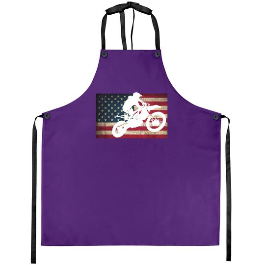Discover Dirt Bike Silhouette Distressed American Flag Motocross Pullover Aprons