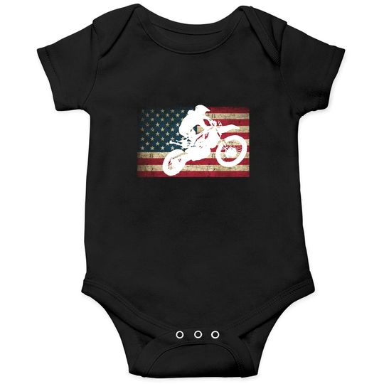 Discover Dirt Bike Silhouette Distressed American Flag Motocross Pullover Onesies