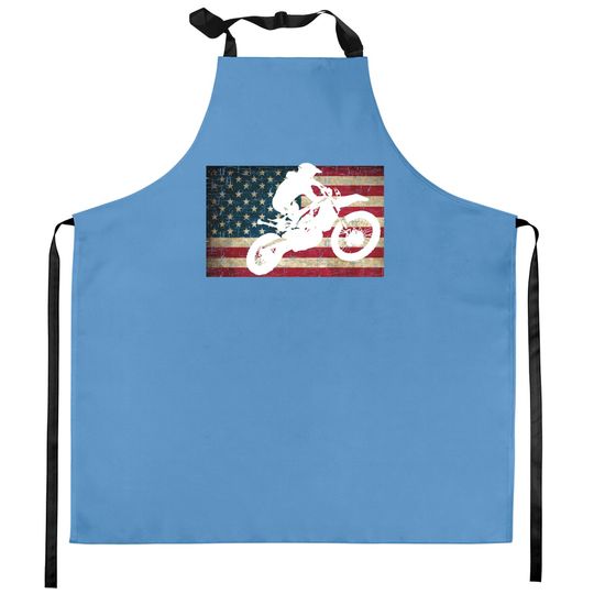 Discover Dirt Bike Silhouette Distressed American Flag Motocross Pullover Kitchen Aprons