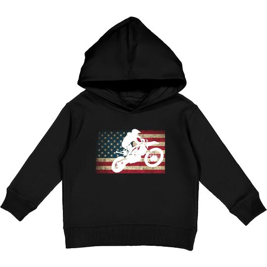 Discover Dirt Bike Silhouette Distressed American Flag Motocross Pullover Kids Pullover Hoodies