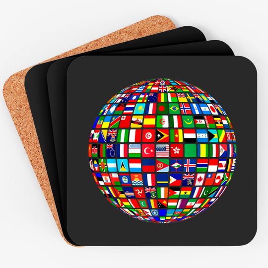 Discover Travel Symbol Coasters World Map of Flags