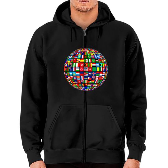 Discover Travel Symbol Zip Hoodies World Map of Flags