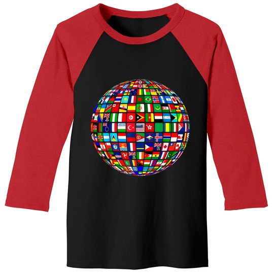 Discover Travel Symbol Baseball Tees World Map of Flags