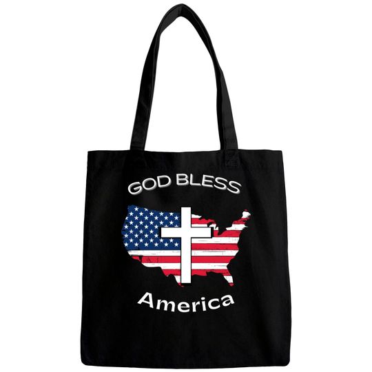 Discover God Bless America White Cross on USA Map Bags