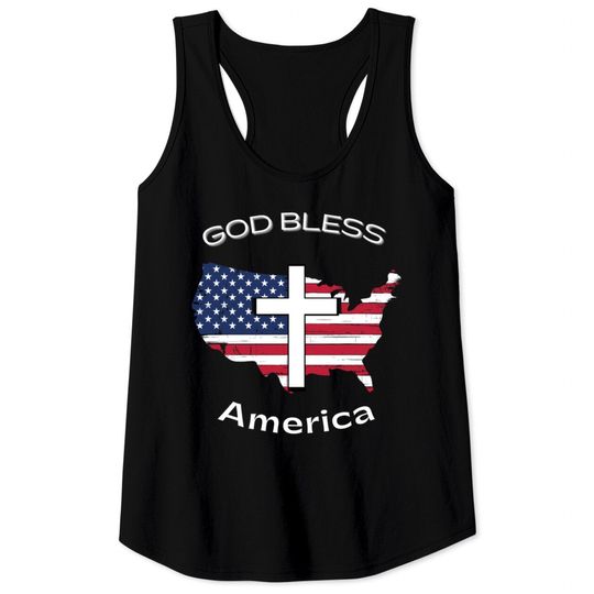 Discover God Bless America White Cross on USA Map Tank Tops