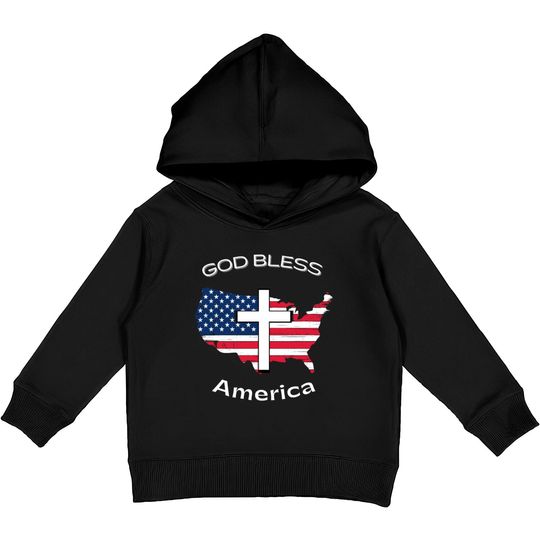 Discover God Bless America White Cross on USA Map Kids Pullover Hoodies