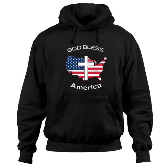 Discover God Bless America White Cross on USA Map Hoodies