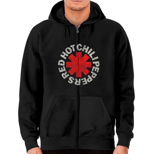 Discover Red Hot Chili Peppers Distressed Logo Rock Tee Zip Hoodies