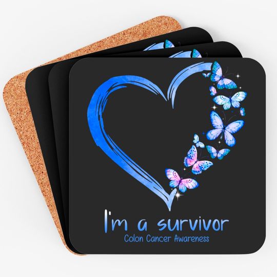 Discover Blue Butterfly Heart I'm A Survivor Colon Cancer Awareness Coasters