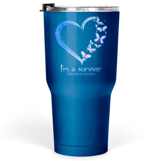 Discover Blue Butterfly Heart I'm A Survivor Colon Cancer Awareness Tumblers 30 oz