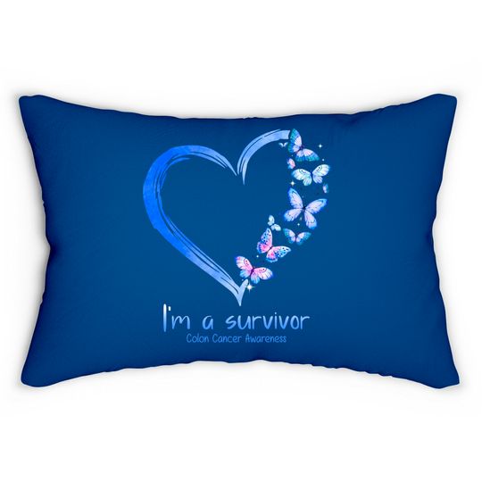 Discover Blue Butterfly Heart I'm A Survivor Colon Cancer Awareness Lumbar Pillows