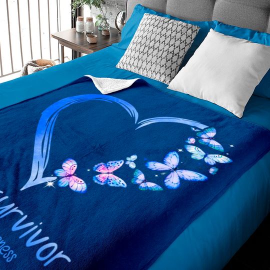 Discover Blue Butterfly Heart I'm A Survivor Colon Cancer Awareness Baby Blankets