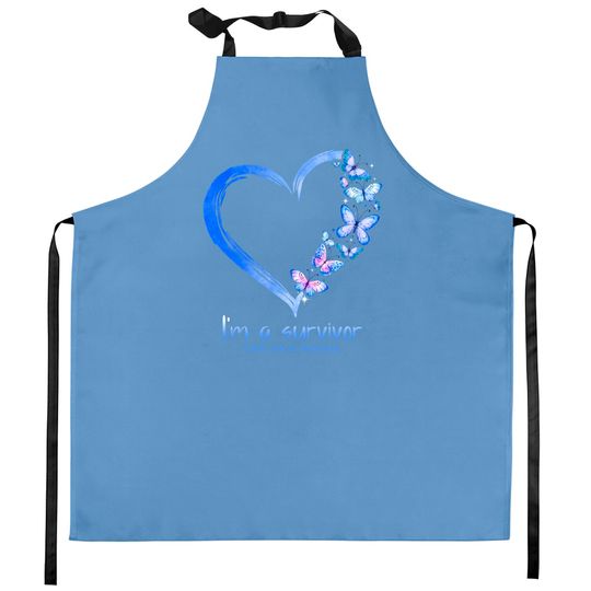 Discover Blue Butterfly Heart I'm A Survivor Colon Cancer Awareness Kitchen Aprons