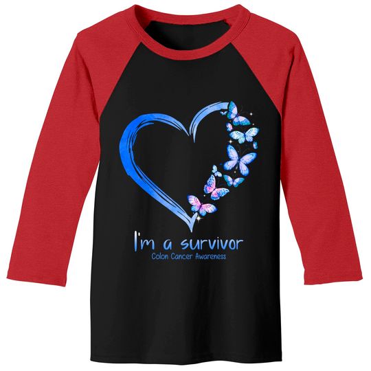 Discover Blue Butterfly Heart I'm A Survivor Colon Cancer Awareness Baseball Tees