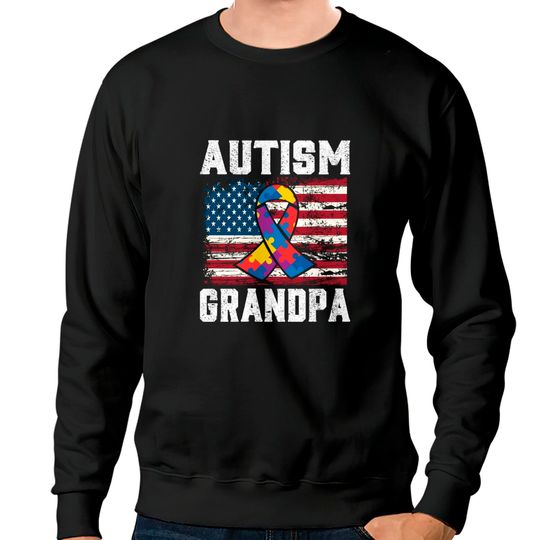 Discover Autism Grandpa American Flag - Autism Awareness - Sweatshirts