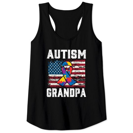 Discover Autism Grandpa American Flag - Autism Awareness - Tank Tops