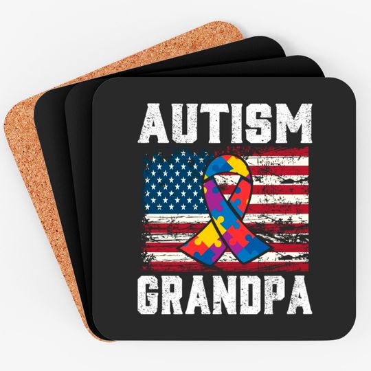 Discover Autism Grandpa American Flag - Autism Awareness - Coasters