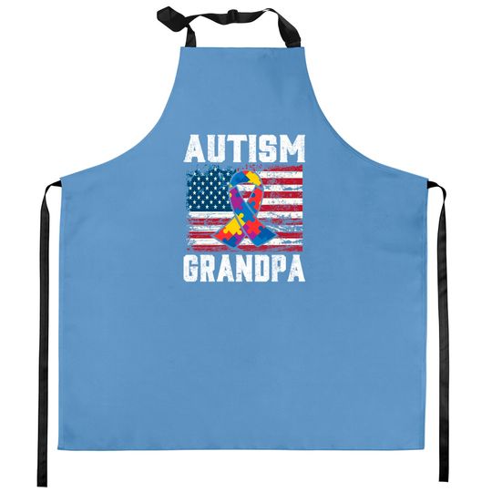 Discover Autism Grandpa American Flag - Autism Awareness - Kitchen Aprons