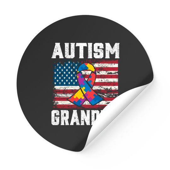 Discover Autism Grandpa American Flag - Autism Awareness - Stickers