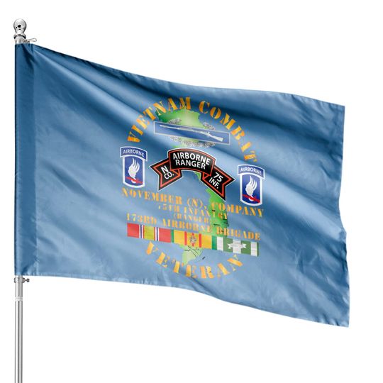 Discover Vietnam Combat Vet - N Co 75th Infantry (Ranger) - 173rd Airborne Bde SSI - Vietnam Combat Vet N Co 75th Infantry - House Flags