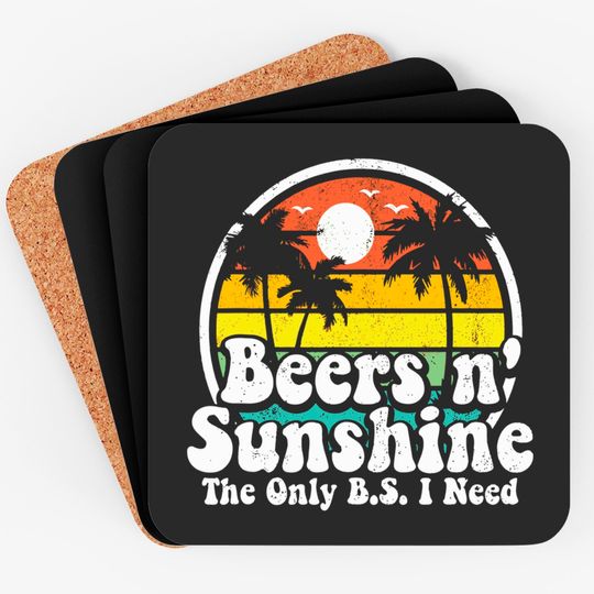 Discover The Only BS I Need Is Beers and Sunshine Retro Beach Coasters