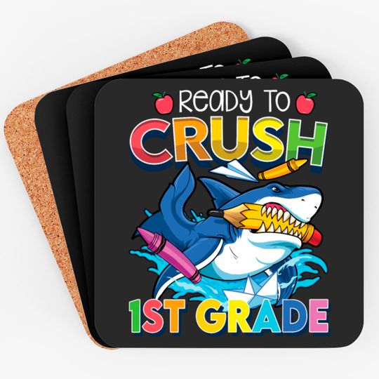 Discover Ready To Crush 1st Grade Shark Back To School Boys Coasters