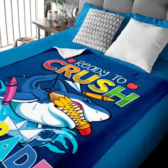 Discover Ready To Crush 1st Grade Shark Back To School Boys Baby Blankets