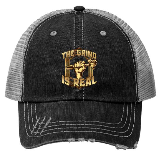 Discover The Grind is Real Funny Baristar Coffee Bar Gift Coffeemaker - Barista - Trucker Hats