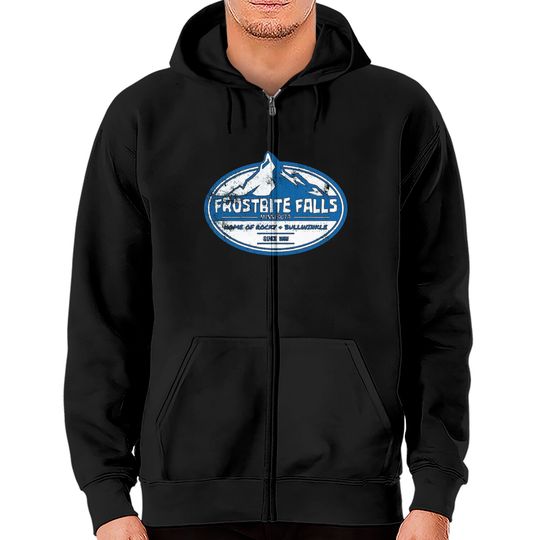 Discover Frostbite Falls, distressed - Rocky And Bullwinkle - Zip Hoodies
